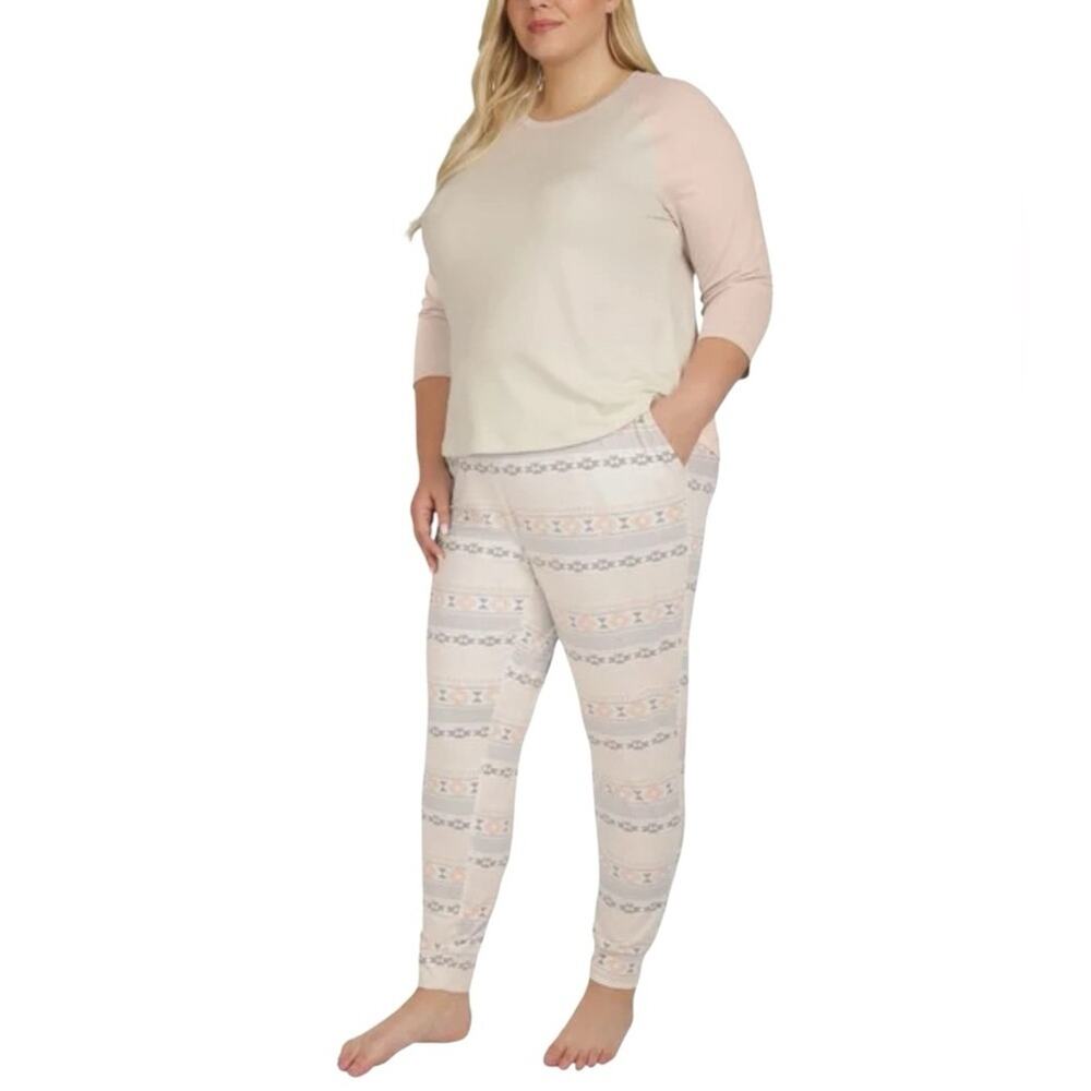 Eddie Bauer Women's Cream and Pink Pajama Set Size 2X NWT